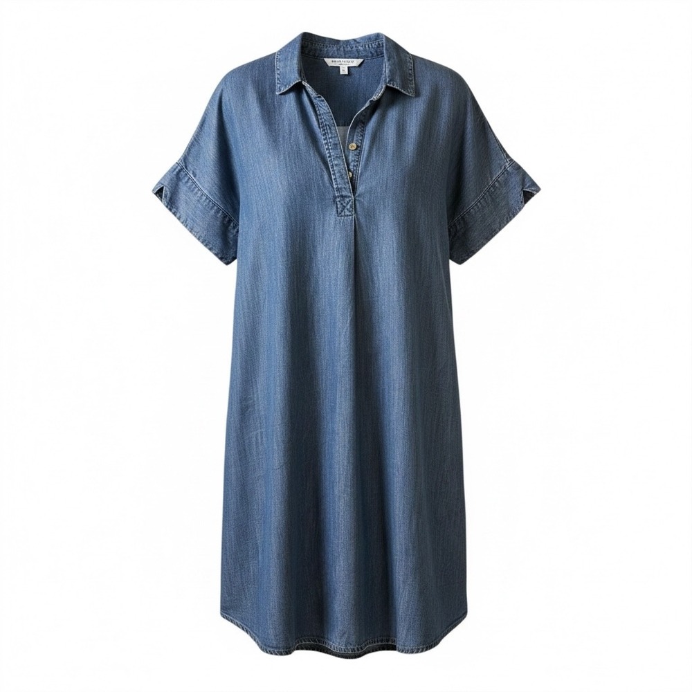 Workshop Republic Clothing Blue Chambray Shift Dress Petite S Short Sleeve Denim